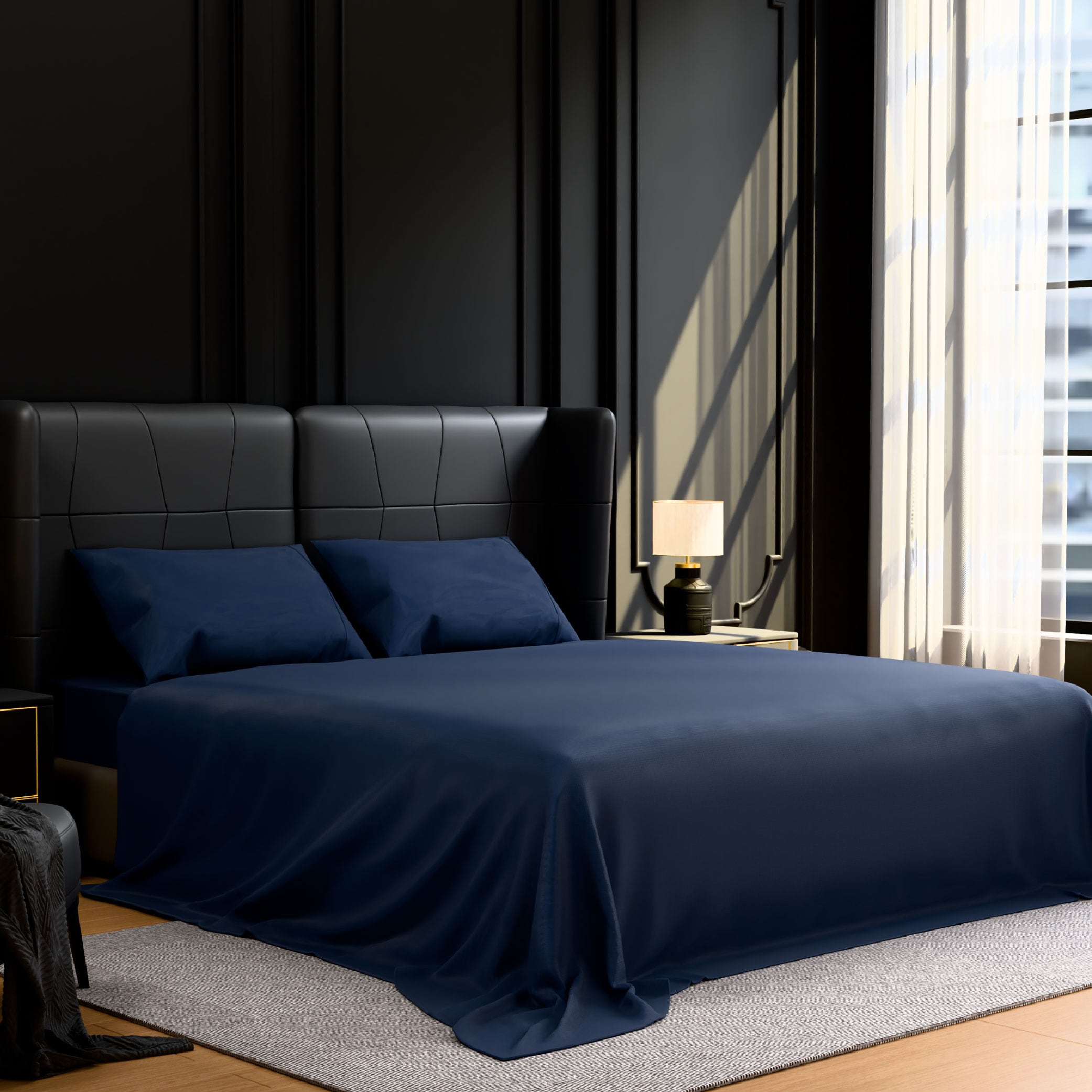 Bedding Queen Bed Sheets Set - 4 Piece Bedding - Brushed Microfiber - Shrinkage And Fade Resistant - Easy Care (Queen, Navy Blue)_voghion.com